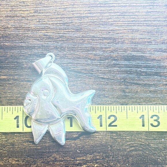 VTG Solid Sterling Silver 925 Whimsical Puffed Fish Pendant Size 2.5" Length - Picture 9 of 10
